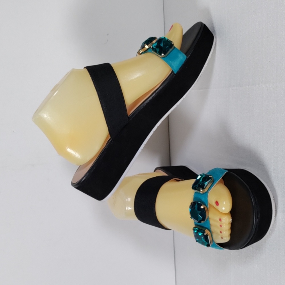 6210 Kate Spade black & turquoise sandals w/large crystals 8.5
